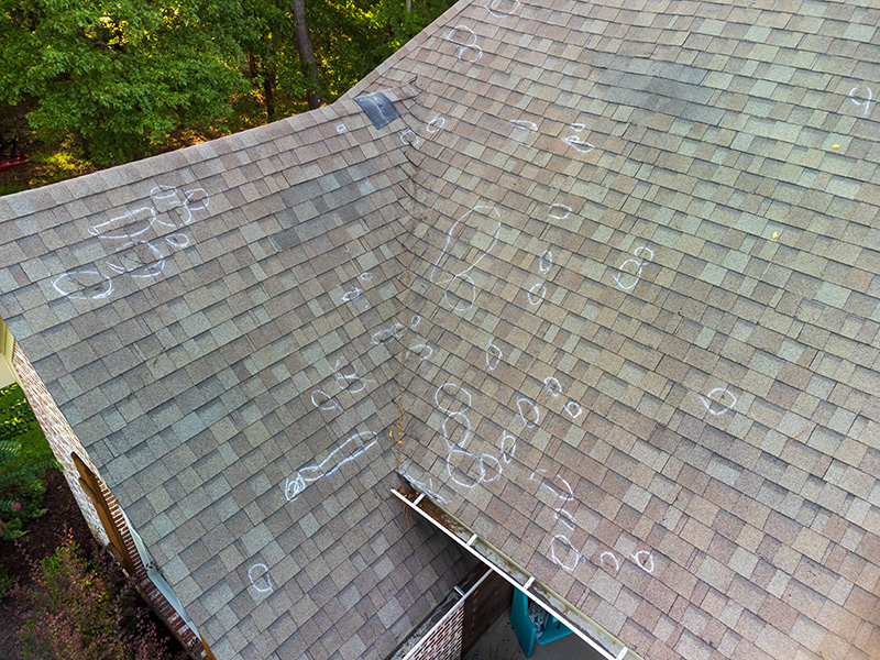 Roof of a home in East Texas damaged by a hail storm